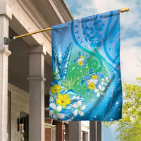Hawaii Honu Garden Flag Tropical Flowers Blue Gradient LT05 House Flag Blue - Polynesian Pride