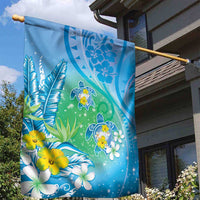 Hawaii Honu Garden Flag Tropical Flowers Blue Gradient LT05 - Polynesian Pride