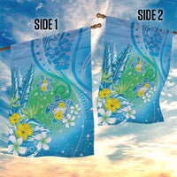 Hawaii Honu Garden Flag Tropical Flowers Blue Gradient LT05 - Polynesian Pride