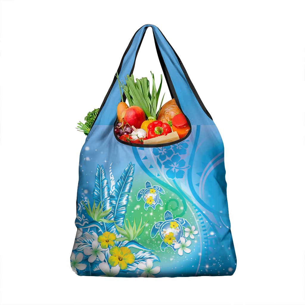 Hawaii Honu Grocery Bag Tropical Flowers Blue Gradient LT05 1-pack One Size Blue - Polynesian Pride