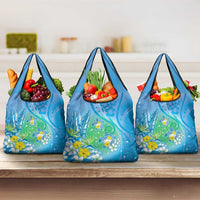 Hawaii Honu Grocery Bag Tropical Flowers Blue Gradient LT05 3-pack One Size Blue - Polynesian Pride