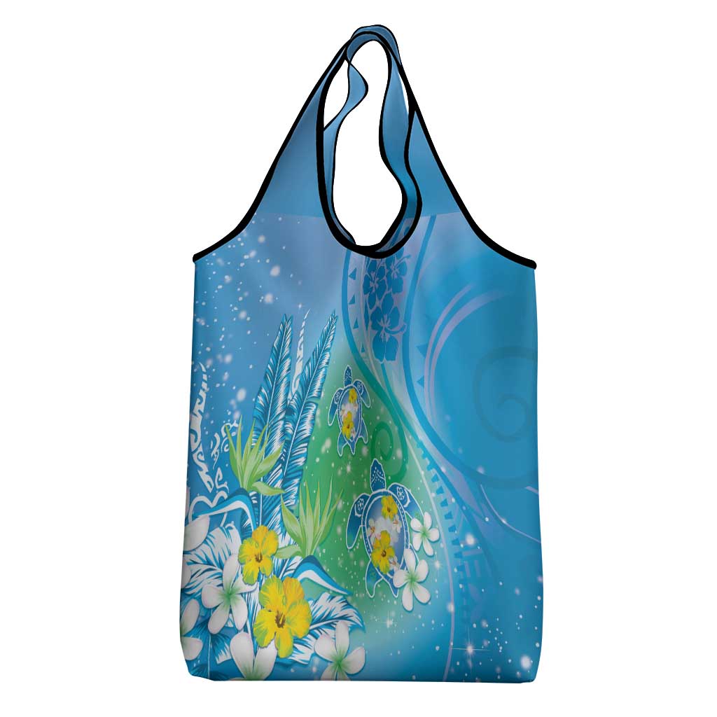 Hawaii Honu Grocery Bag Tropical Flowers Blue Gradient LT05 - Polynesian Pride