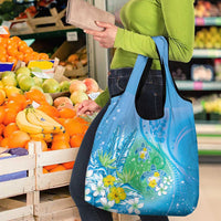 Hawaii Honu Grocery Bag Tropical Flowers Blue Gradient LT05 - Polynesian Pride