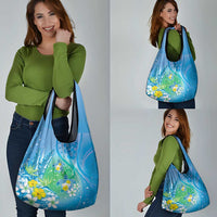 Hawaii Honu Grocery Bag Tropical Flowers Blue Gradient LT05 - Polynesian Pride