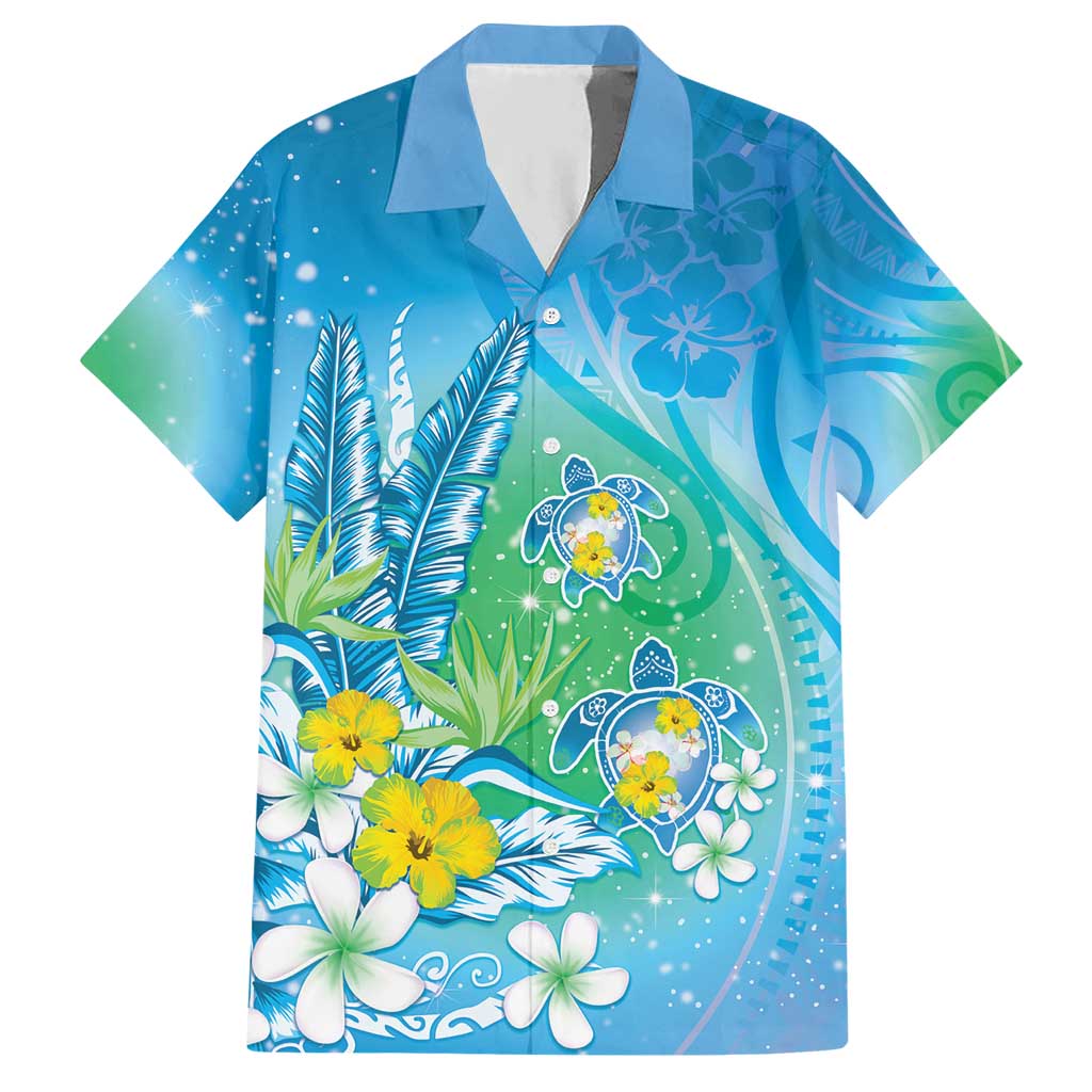 Hawaii Honu Hawaiian Shirt Tropical Flowers Blue Gradient LT05 Blue - Polynesian Pride