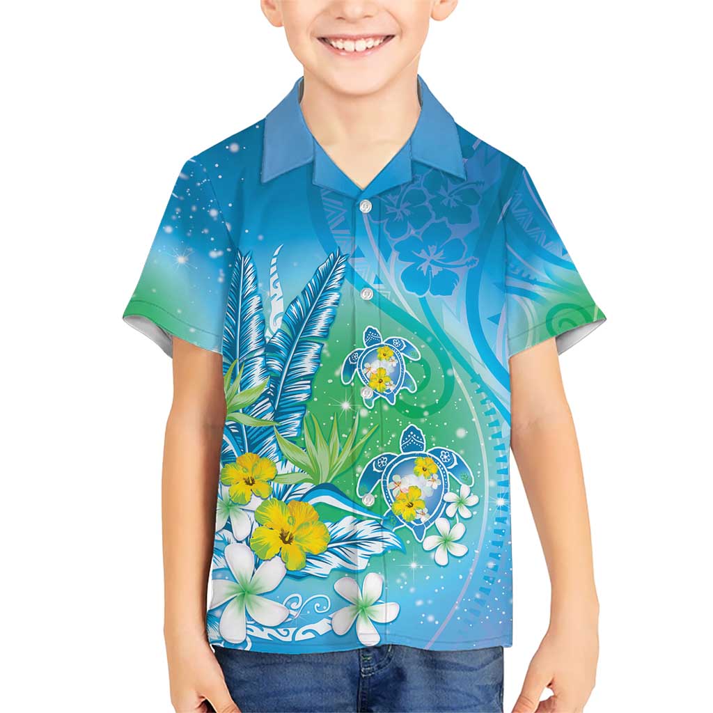 Hawaii Honu Hawaiian Shirt Tropical Flowers Blue Gradient LT05 - Polynesian Pride