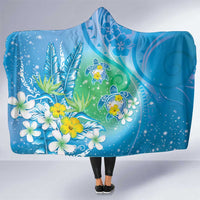 Hawaii Honu Hooded Blanket Tropical Flowers Blue Gradient LT05 One Size Blue - Polynesian Pride