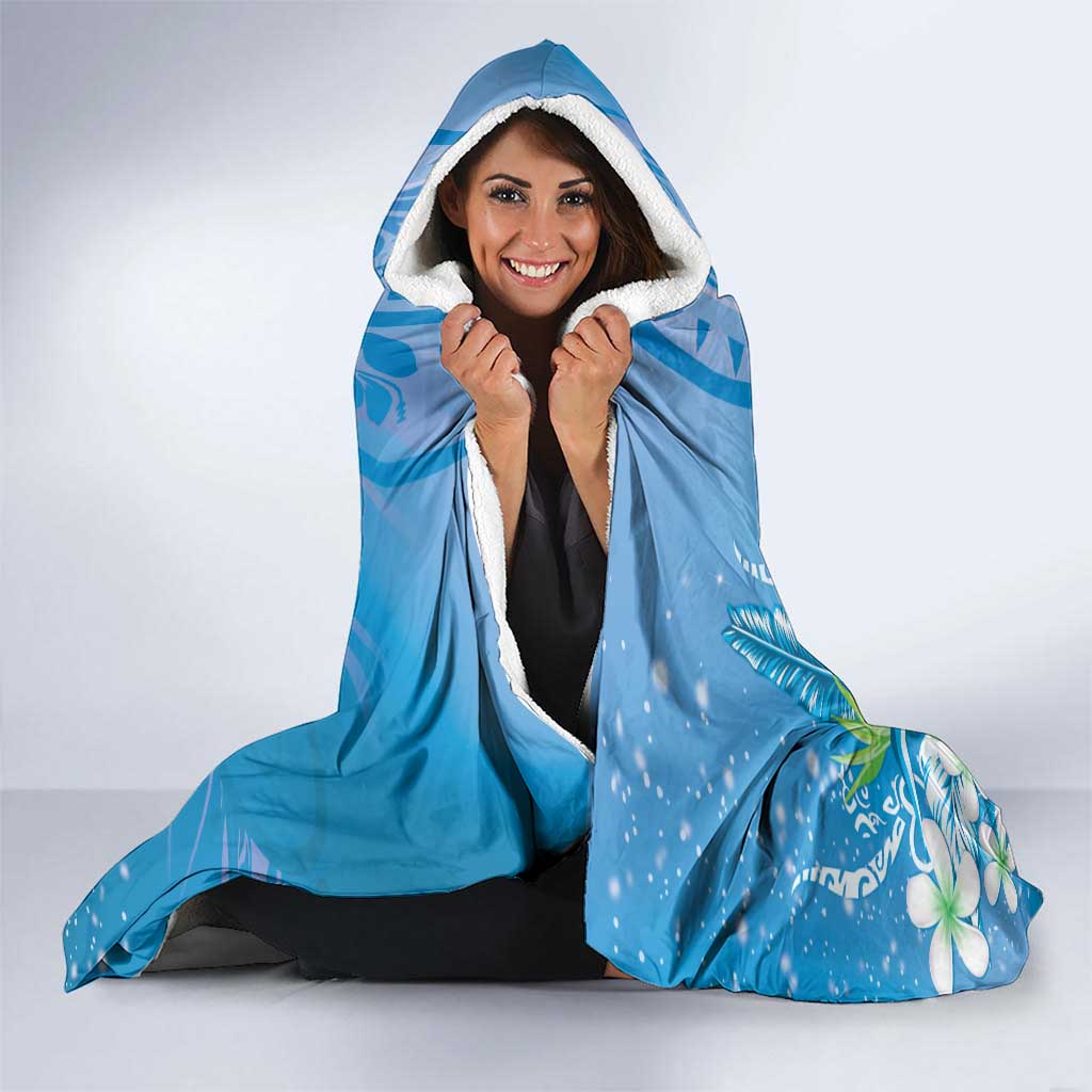 Hawaii Honu Hooded Blanket Tropical Flowers Blue Gradient LT05 - Polynesian Pride