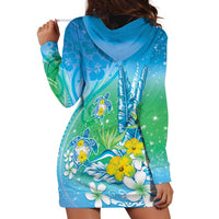 Hawaii Honu Hoodie Dress Tropical Flowers Blue Gradient LT05 - Polynesian Pride