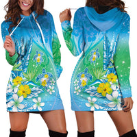 Hawaii Honu Hoodie Dress Tropical Flowers Blue Gradient LT05 - Polynesian Pride