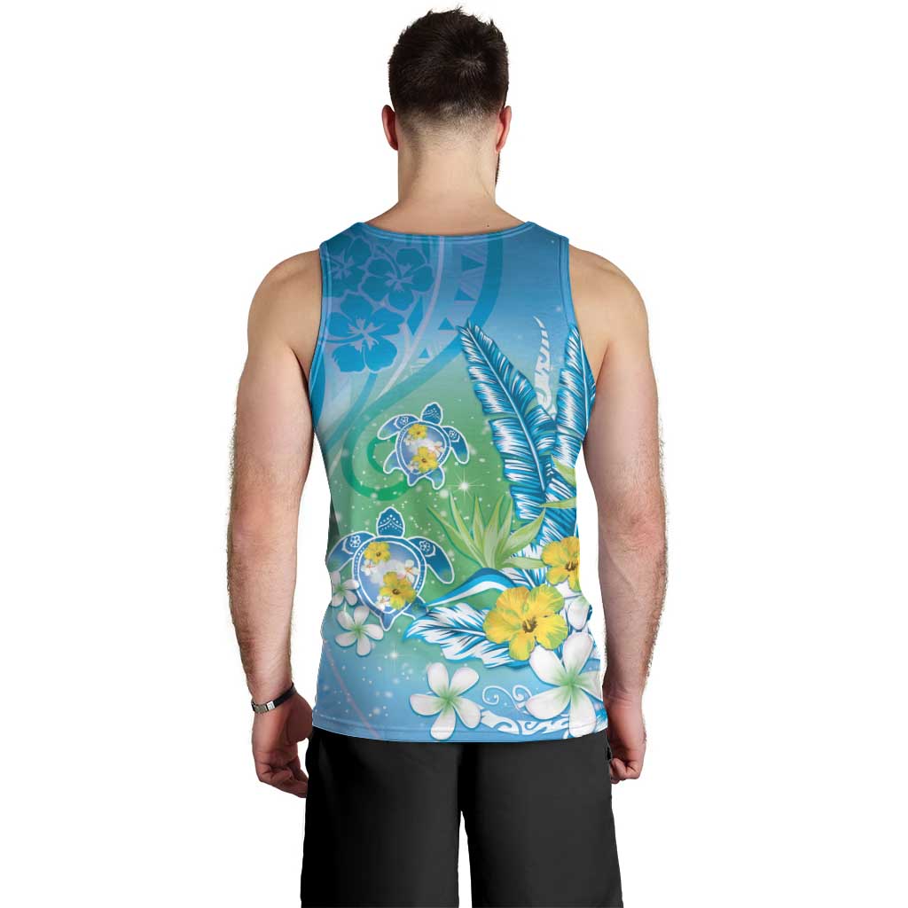 Hawaii Honu Men Tank Top - Tropical Flowers Blue Gradient LT05 - Polynesian Pride
