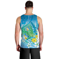 Hawaii Honu Men Tank Top - Tropical Flowers Blue Gradient LT05 - Polynesian Pride