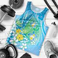 Hawaii Honu Men Tank Top - Tropical Flowers Blue Gradient LT05 - Polynesian Pride