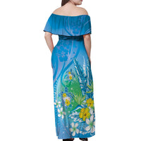 Hawaii Honu Off Shoulder Maxi Dress Tropical Flowers Blue Gradient LT05 - Polynesian Pride