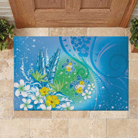 Hawaii Honu Rubber Doormat Tropical Flowers Blue Gradient LT05 Blue - Polynesian Pride