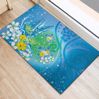 Hawaii Honu Rubber Doormat Tropical Flowers Blue Gradient LT05 - Polynesian Pride