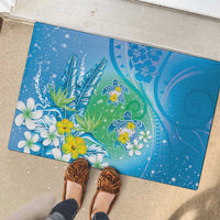 Hawaii Honu Rubber Doormat Tropical Flowers Blue Gradient LT05 - Polynesian Pride