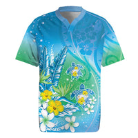Hawaii Honu Rugby Jersey Tropical Flowers Blue Gradient LT05 Blue - Polynesian Pride
