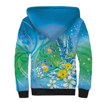 Hawaii Honu Sherpa Hoodie Tropical Flowers Blue Gradient LT05 - Polynesian Pride