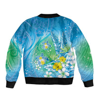 Hawaii Honu Sleeve Zip Bomber Jacket - Tropical Flowers Blue Gradient LT05 - Polynesian Pride