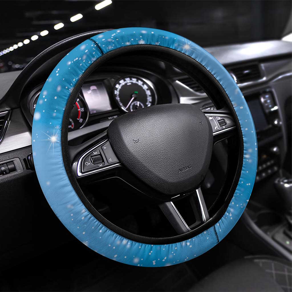 Hawaii Honu Steering Wheel Cover Tropical Flowers Blue Gradient LT05 Universal Fit Blue - Polynesian Pride