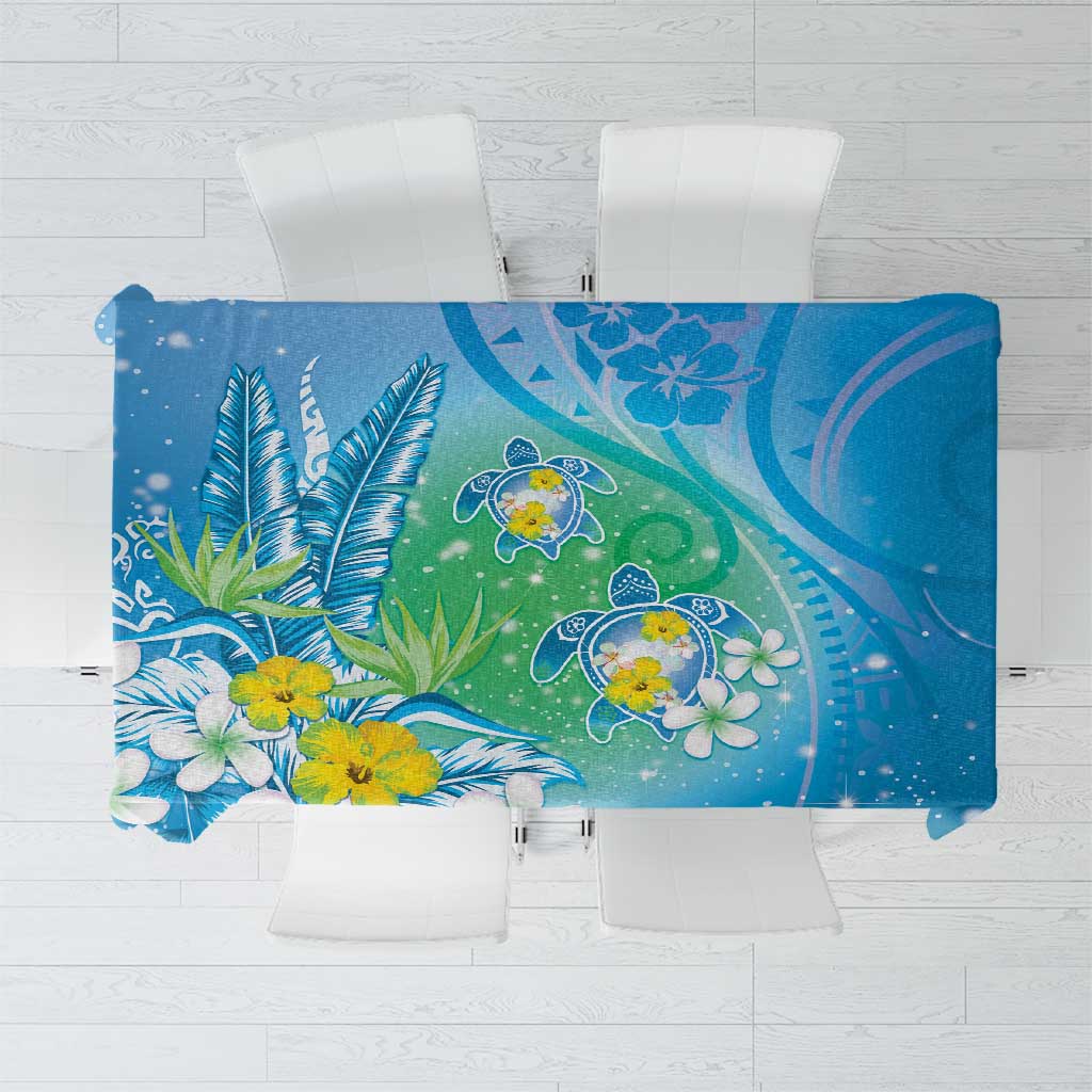 Hawaii Honu Tablecloth Tropical Flowers Blue Gradient LT05 Blue - Polynesian Pride