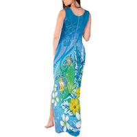 Hawaii Honu Tank Maxi Dress - Tropical Flowers Blue Gradient LT05 - Polynesian Pride