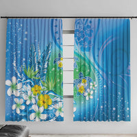Hawaii Honu Window Curtain Tropical Flowers Blue Gradient LT05 With Hooks Blue - Polynesian Pride