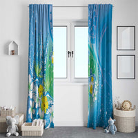 Hawaii Honu Window Curtain Tropical Flowers Blue Gradient LT05 - Polynesian Pride