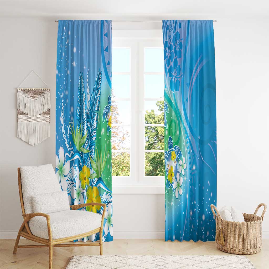 Hawaii Honu Window Curtain Tropical Flowers Blue Gradient LT05 - Polynesian Pride