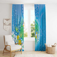 Hawaii Honu Window Curtain Tropical Flowers Blue Gradient LT05 - Polynesian Pride