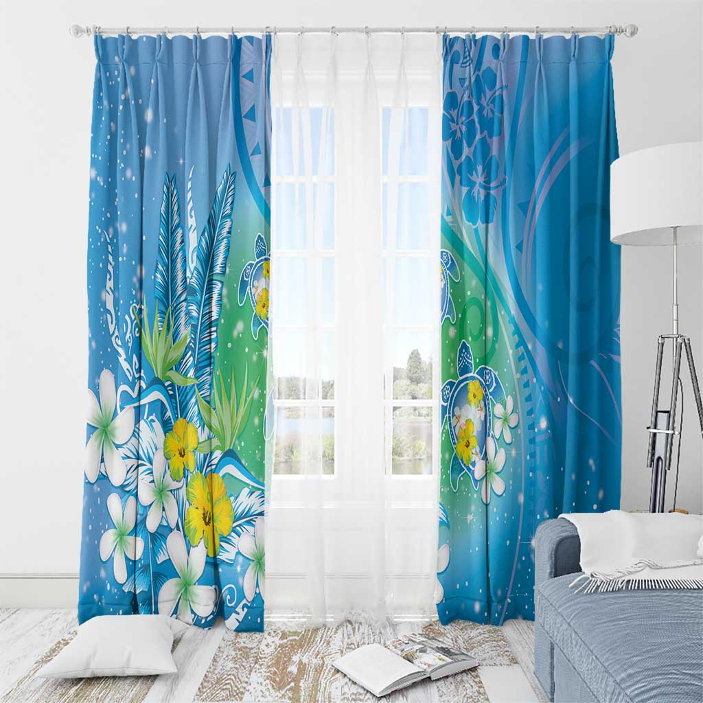 Hawaii Honu Window Curtain Tropical Flowers Blue Gradient LT05 - Polynesian Pride