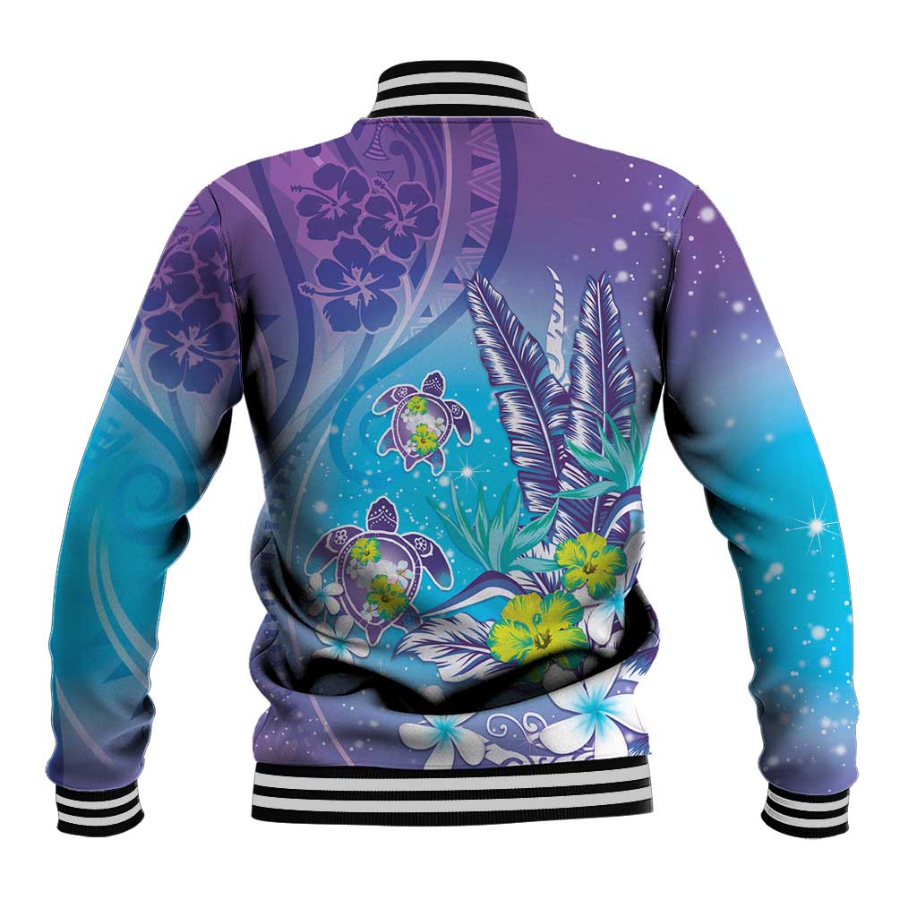 Hawaii Honu Baseball Jacket Tropical Flowers Purple Gradient LT05 - Polynesian Pride