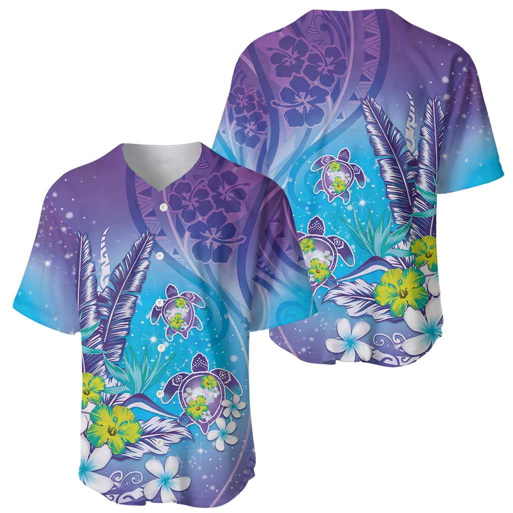 Hawaii Honu Baseball Jersey Tropical Flowers Purple Gradient
