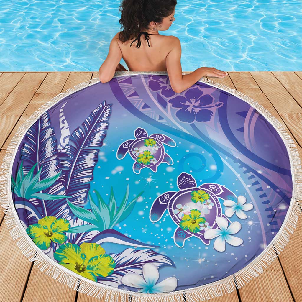 Hawaii Honu Beach Blanket Tropical Flowers Purple Gradient LT05 - Polynesian Pride