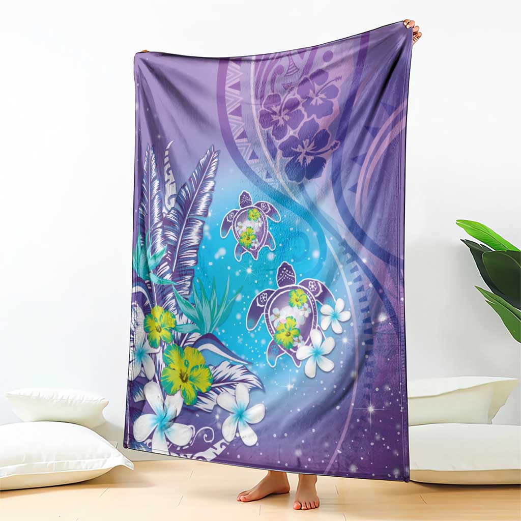 Hawaii Honu Blanket Tropical Flowers Purple Gradient LT05 - Polynesian Pride