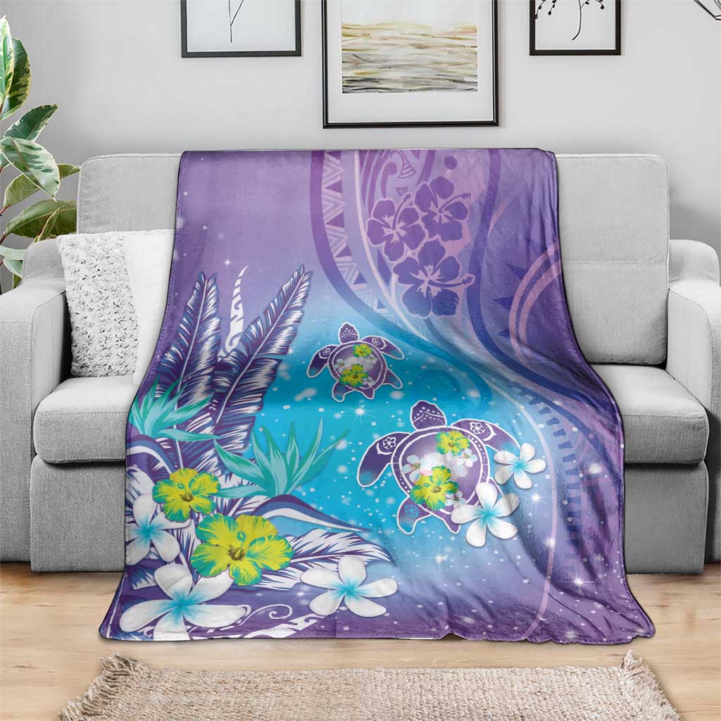Hawaii Honu Blanket Tropical Flowers Purple Gradient LT05 - Polynesian Pride