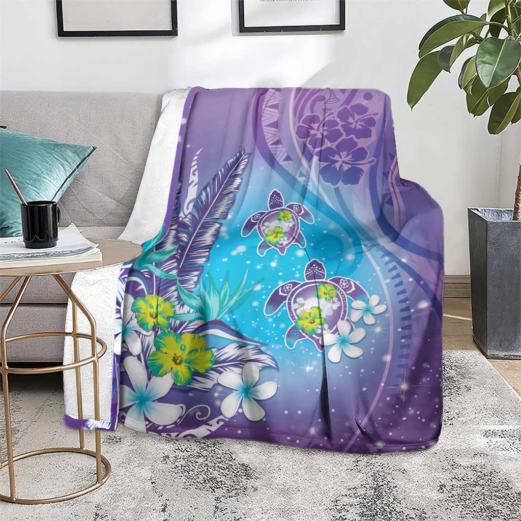 Hawaii Honu Blanket Tropical Flowers Purple Gradient LT05 - Polynesian Pride