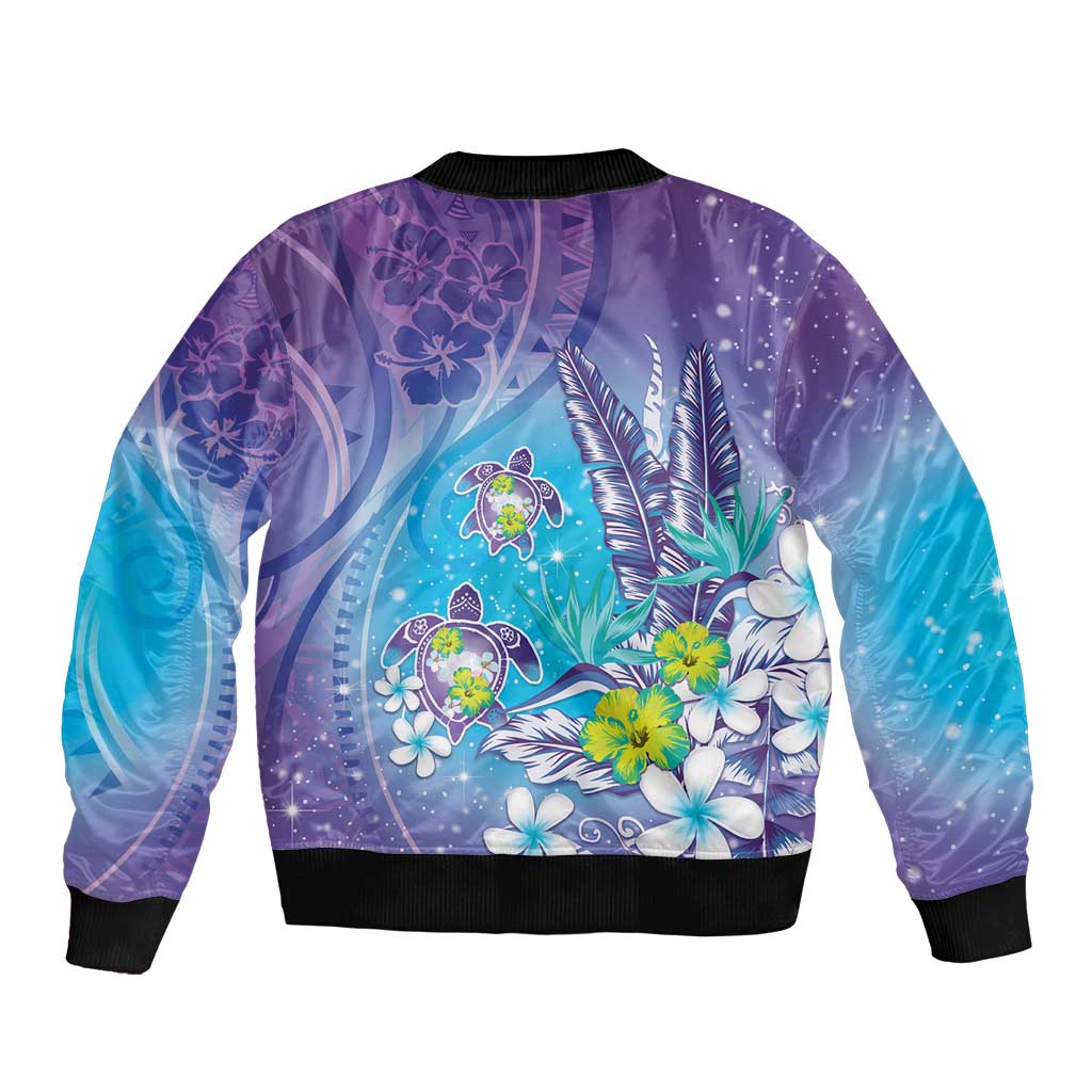Hawaii Honu Bomber Jacket - Tropical Flowers Purple Gradient LT05 - Polynesian Pride