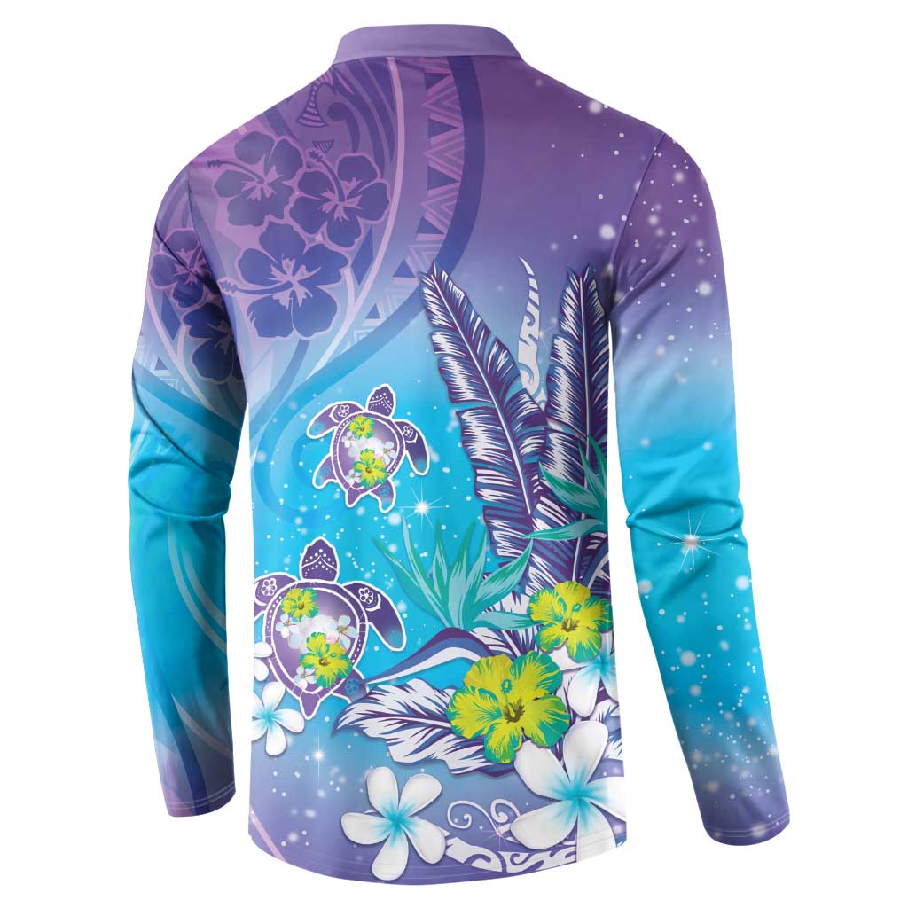 Hawaii Honu Button Sweatshirt Tropical Flowers Purple Gradient LT05 - Polynesian Pride