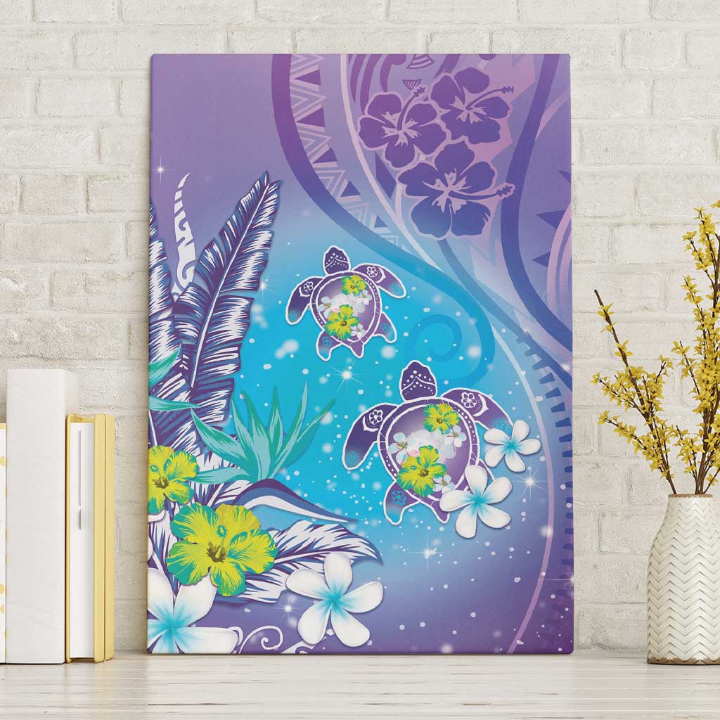 Hawaii Honu Canvas Wall Art Tropical Flowers Purple Gradient LT05 Without Frame Purple - Polynesian Pride