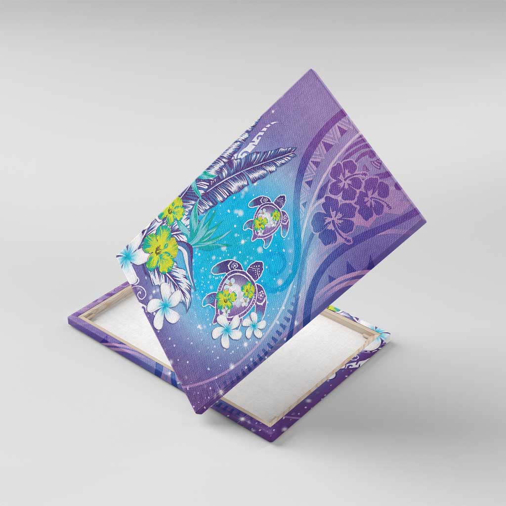 Hawaii Honu Canvas Wall Art Tropical Flowers Purple Gradient LT05 With Frame Purple - Polynesian Pride
