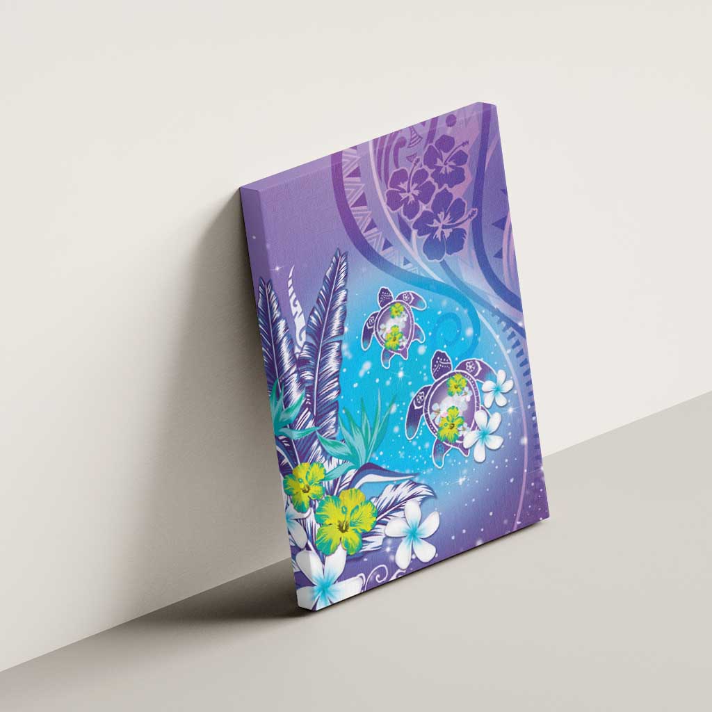 Hawaii Honu Canvas Wall Art Tropical Flowers Purple Gradient LT05 - Polynesian Pride
