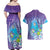 Hawaii Honu Couples Matching Off Shoulder Maxi Dress and Hawaiian Shirt Tropical Flowers Purple Gradient