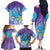 Hawaii Honu Family Matching Off The Shoulder Long Sleeve Dress and Hawaiian Shirt Tropical Flowers Purple Gradient