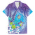 Hawaii Honu Family Matching Off The Shoulder Long Sleeve Dress and Hawaiian Shirt Tropical Flowers Purple Gradient