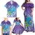 Hawaii Honu Family Matching Off Shoulder Maxi Dress and Hawaiian Shirt Tropical Flowers Purple Gradient