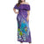 Hawaii Honu Family Matching Off Shoulder Maxi Dress and Hawaiian Shirt Tropical Flowers Purple Gradient