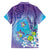 Hawaii Honu Family Matching Off Shoulder Short Dress and Hawaiian Shirt Tropical Flowers Purple Gradient