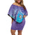 Hawaii Honu Family Matching Off Shoulder Short Dress and Hawaiian Shirt Tropical Flowers Purple Gradient